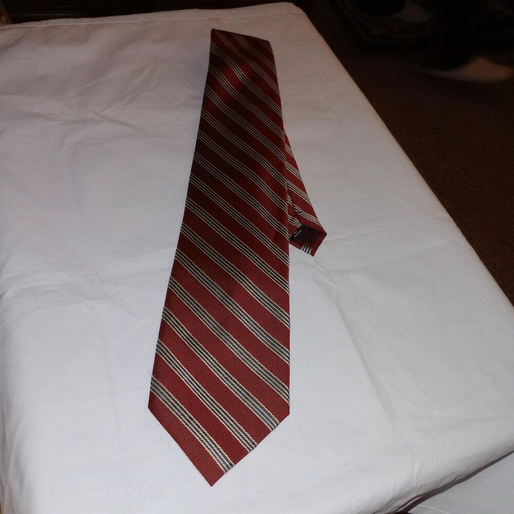 La Corne D'or Paris Tie Mens One Size Red Striped Woven Necktie Classic Pattern